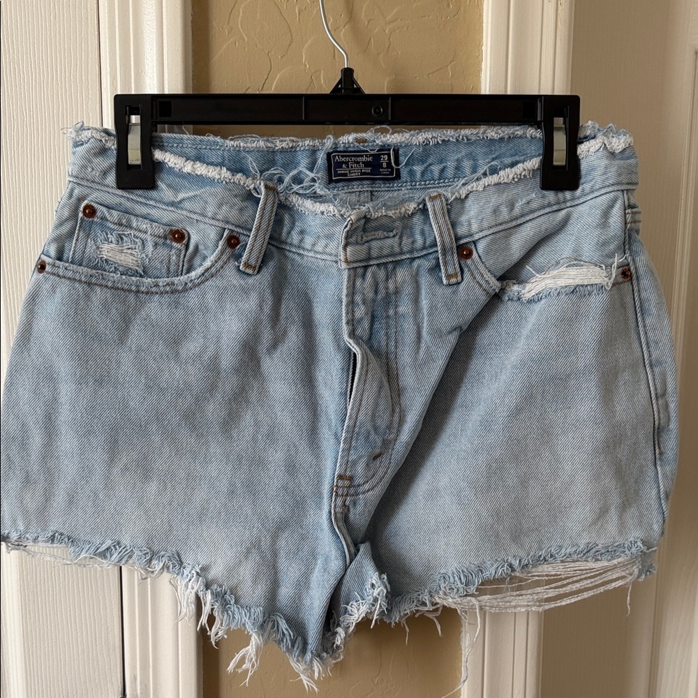 Abercrombie & Fitch Light Blue Distressed Denim Shorts
